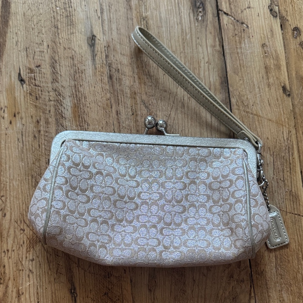 Coach Beige/Silver Wristlet Clutch